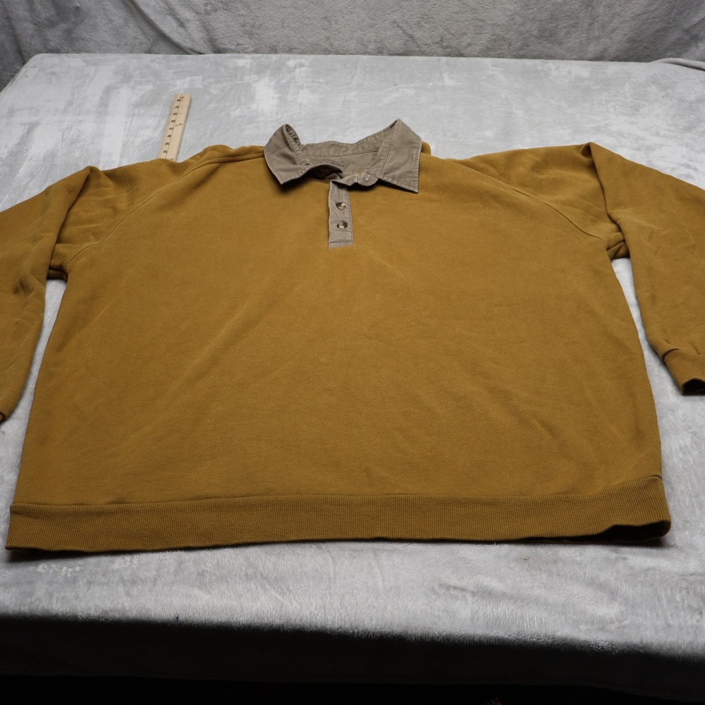 Cabelas Polo Sweatshirt Men 2XL Brown Long Sleeve Fleece Hiking Outdoor Pullover